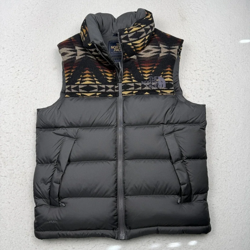 The North Face Vest Mens Medium Gray Pendleton Wool Down Puffer 700 Fill